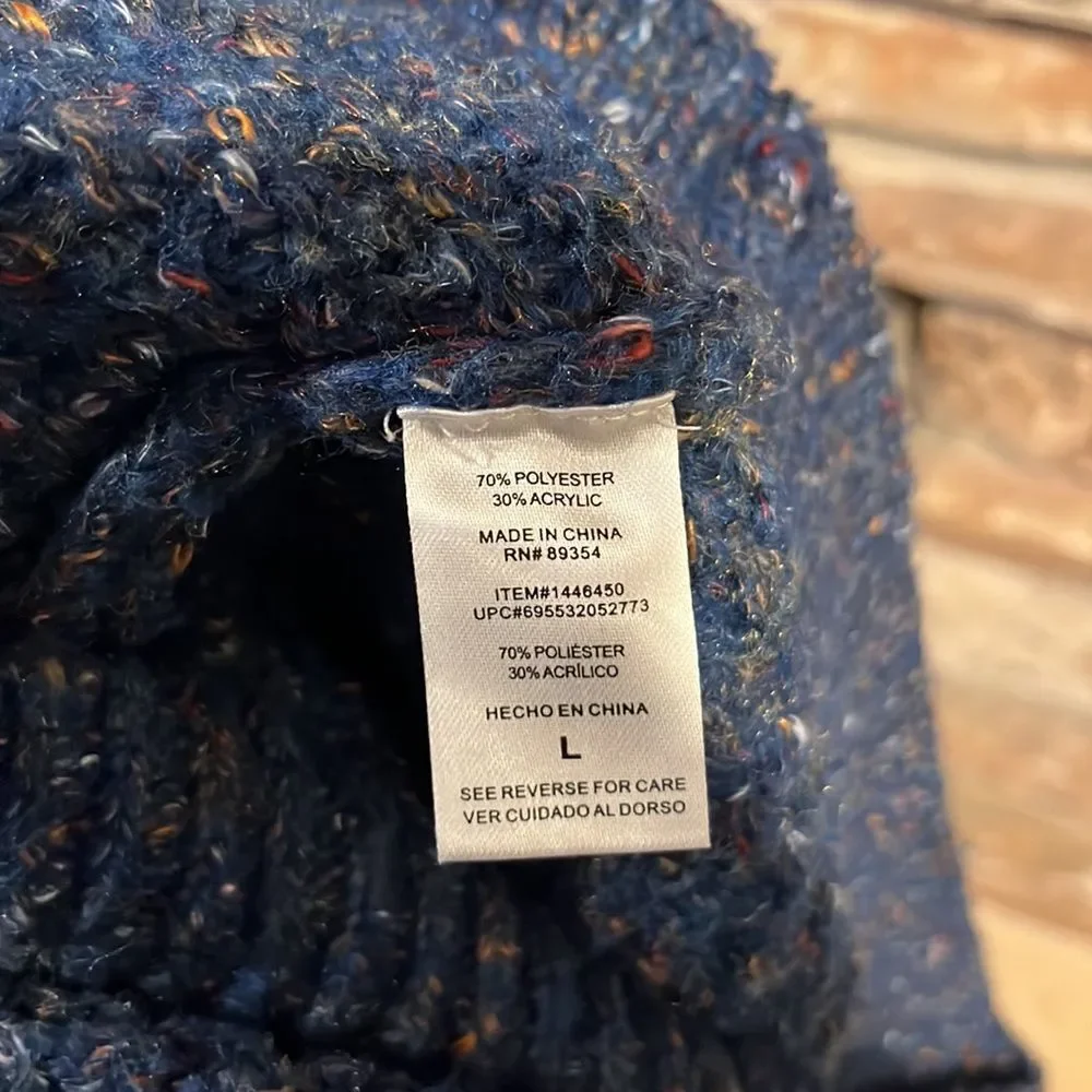 Adrienne Vittadini Blue Speckled V-Neck Knit Sweater